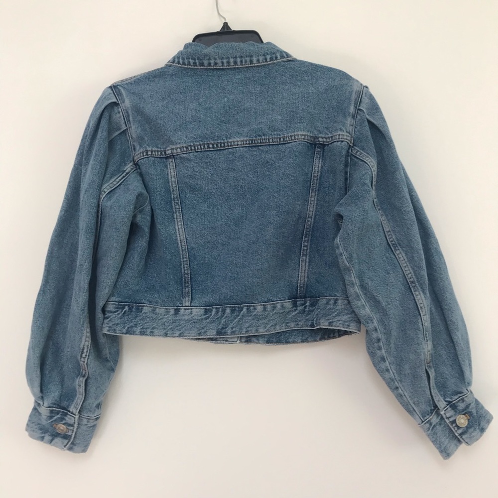 Zara Balloon Sleeves Cropped Denim Jacket Blue M - Picture 10 of 13
